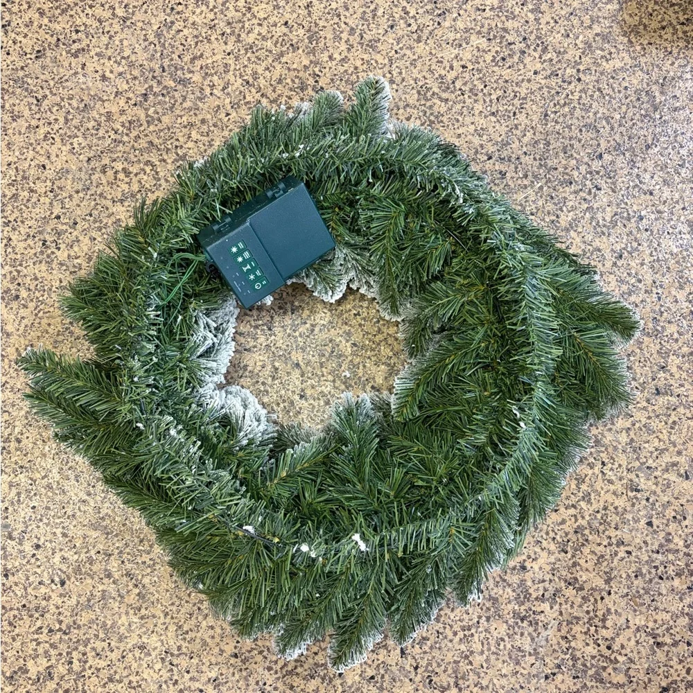 Frosted Green Holiday Wreath with LED Lights